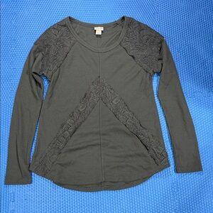 GRAY LACE SHOULDER THERMAL LONG SLEEVE
